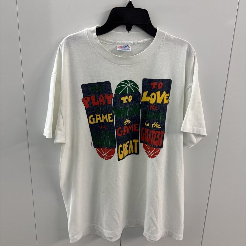 Vtg Hanes 50/50 Love Of The Game Single Stitch White Tee Shirt Men's Large